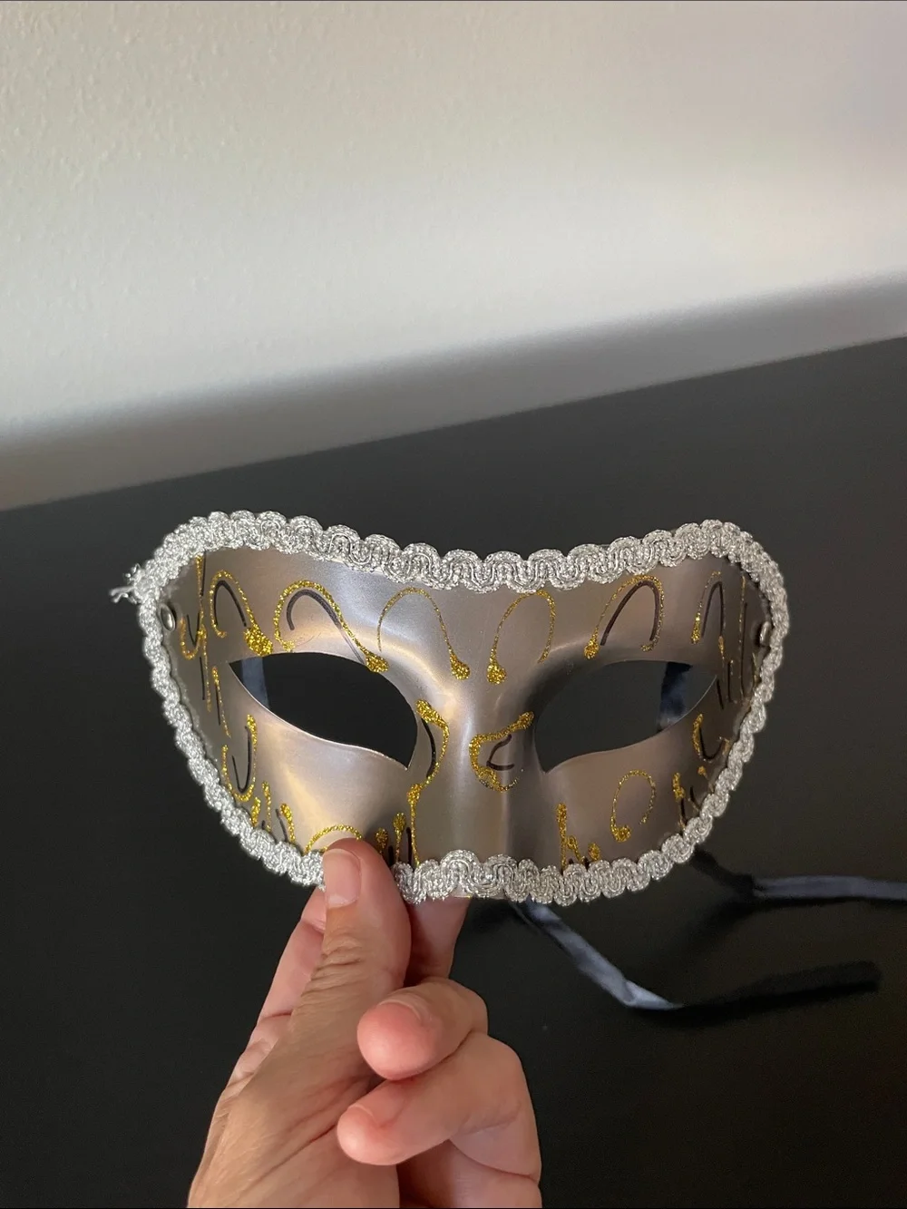 Silver Masquerade Face Mask with Gold Accents